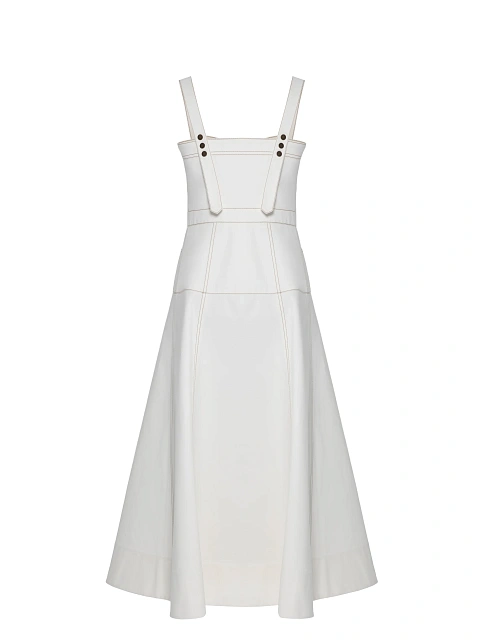 Белое платье-миди из денима с контрастными швами, 2