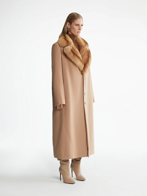 Бежевое однобортное кашемировое пальто, 2 Бежевое однобортное кашемировое пальто, 2