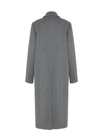 Серое двубортное пальто с фигурными лацканами, 2