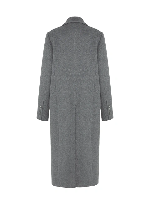 Серое двубортное пальто с фигурными лацканами, 2