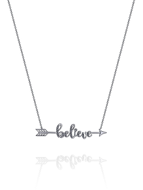 Колье с кулоном "Believe" из черненого золота с бриллиантами, 1 Колье с кулоном "Believe" из черненого золота с бриллиантами, 1