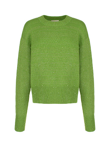 Зеленый пуловер с люрексом и пайетками, 1