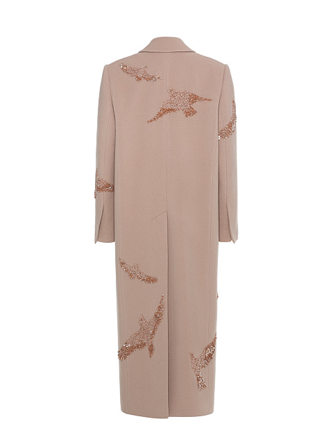 Розовое пальто с вышивкой бисером и пайетками, 2