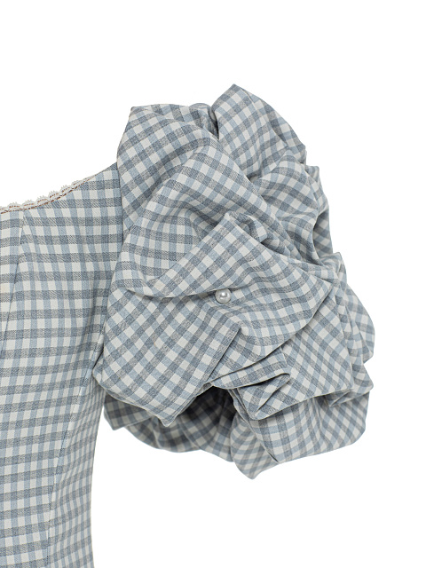 Голубое платье-мини в клетку с кружевом , 4