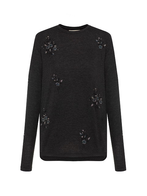 Графитовый хлопковый лонгслив со стразами, 1 Графитовый хлопковый лонгслив со стразами, 1