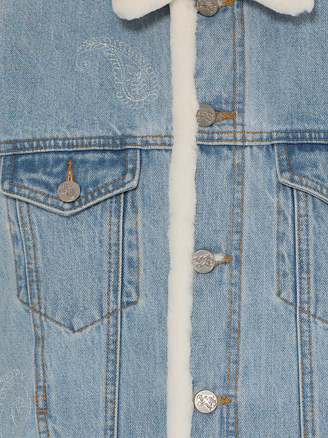 Голубая джинсовая куртка на меху с вышивкой пейсли, 3