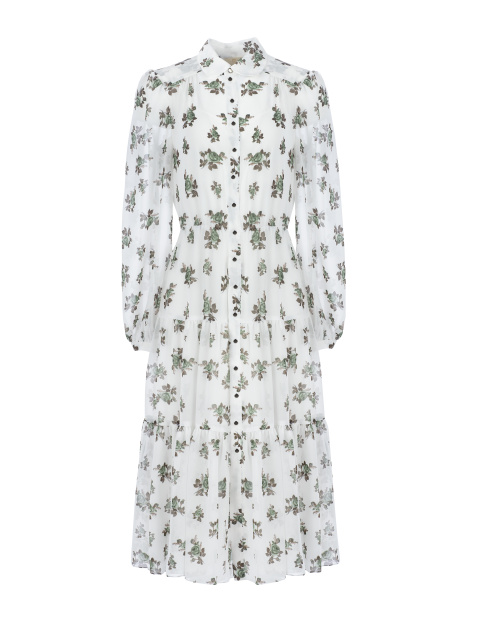Белое шифоновое платье с зелеными розами, 1