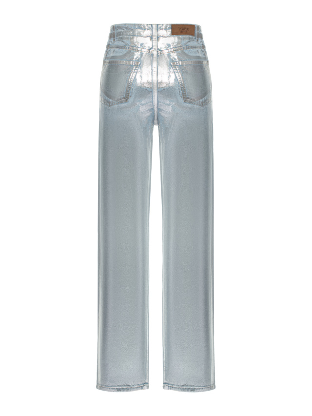 Прямые джинсы голубого цвета с серебряным напылением, 2