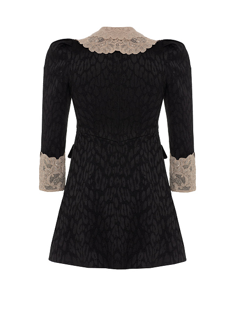 Черное детское платье из жаккарда с воротником и манжетами из кружева, 2