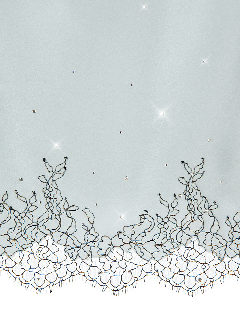 Серый шелковый топ с кружевом и стразами, 3