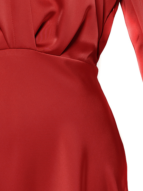 Красное атласное платье-рубашка, 3