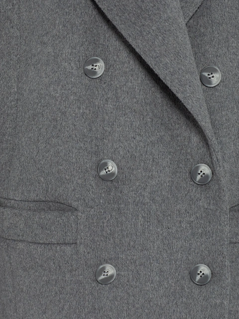 Серое двубортное пальто с фигурными лацканами, 3