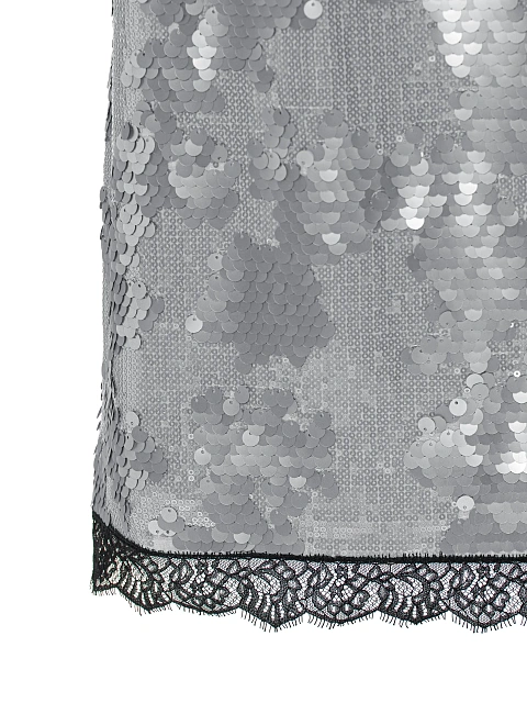Серебристое платье-мини в пайетках с кружевной отделкой, 3
