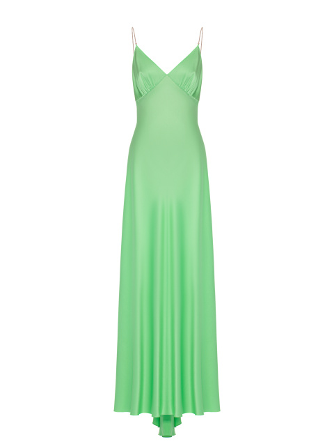 Светло-зеленое платье-макси из шелка с фианитами, 1