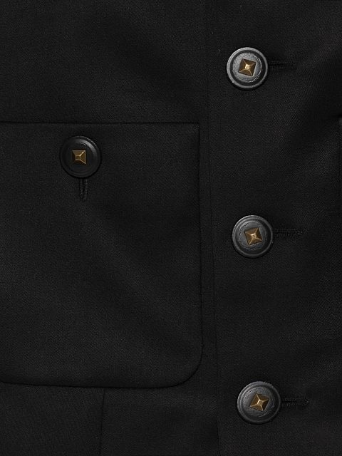 Черный костюм-двойка из шерсти с укороченным жакетом, 4