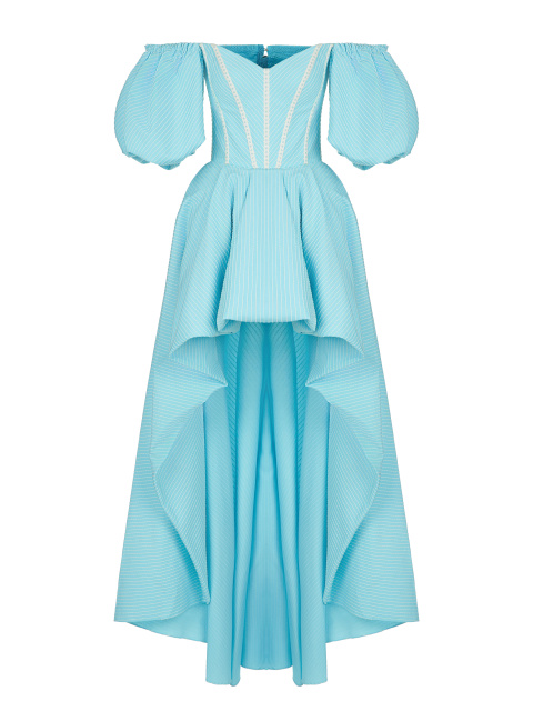 Голубое платье-макси в полоску с асимметричным подолом, 1