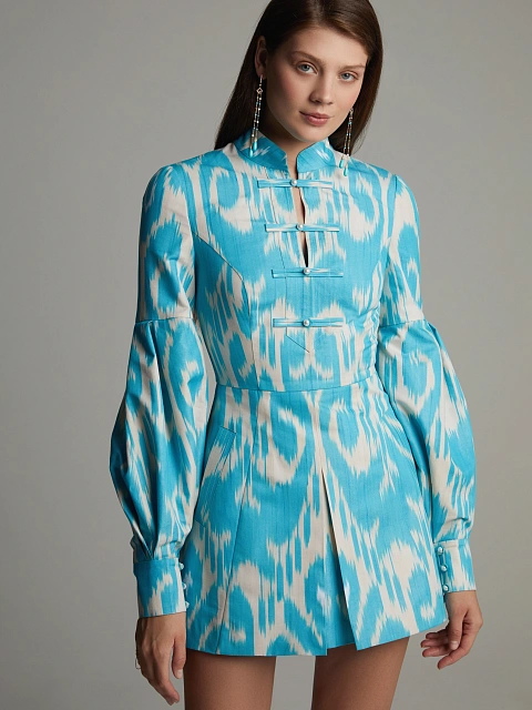 Голубое платье-мини из хлопка с принтом, 2 Голубое платье-мини из хлопка с принтом, 2