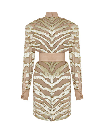 Бежевое платье-миди из панбархата, 2