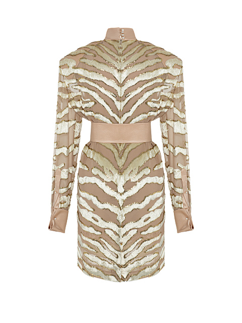 Бежевое платье-миди из панбархата, 2