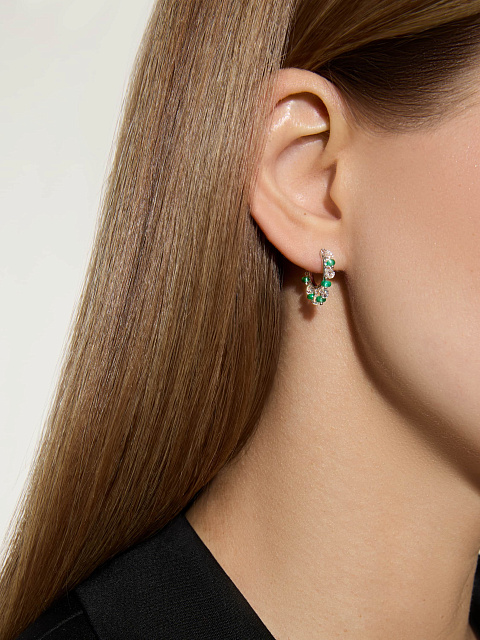 Хупсы из белого золота с бусинами из изумруда и бриллиантами, 3 Хупсы из белого золота с бусинами из изумруда и бриллиантами, 3