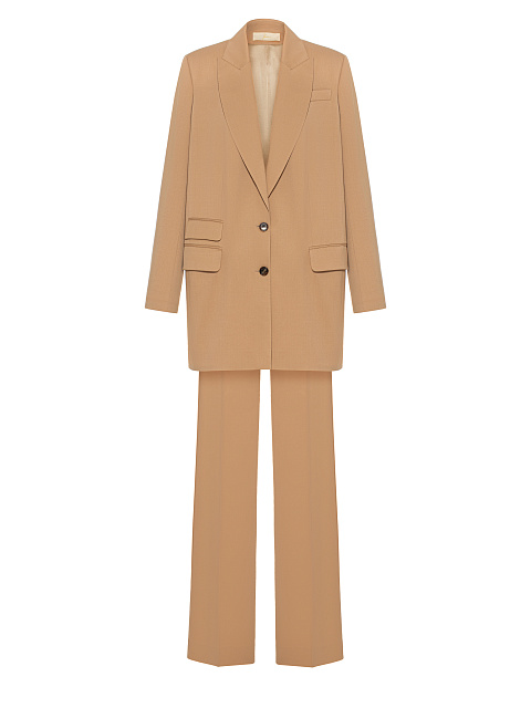 Бежевый костюм-двойка с удлиненным жакетом, 2 Бежевый костюм-двойка с удлиненным жакетом, 2