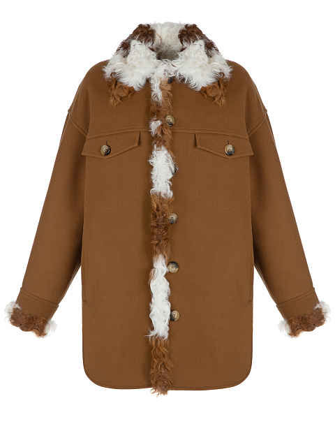 Коричневая объемная куртка с подкладом из овчины, 1