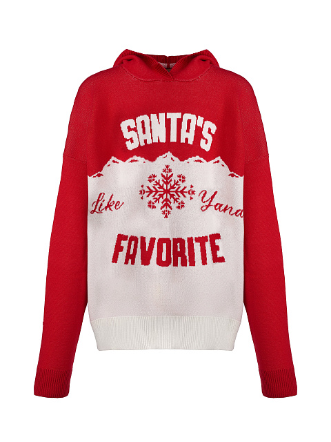 Мужской красно-белый свитер с капюшоном Santa's Favorite, 1