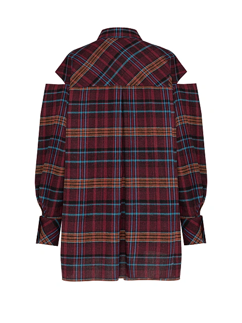 Бордовая рубашка в клетку с разрезами на плечах, 2