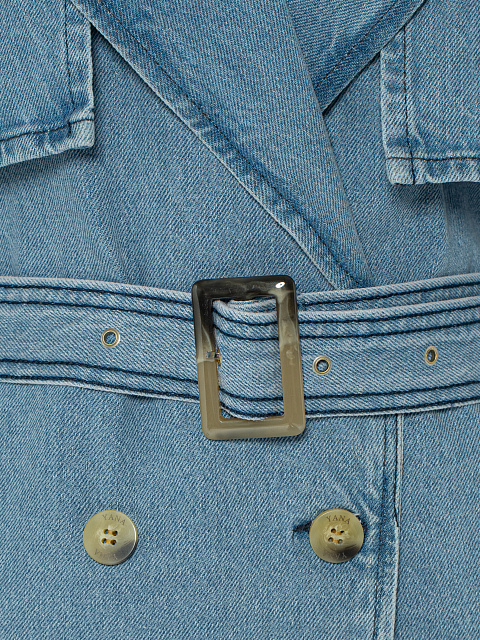 Двубортный тренч из денима голубого цвета, 3