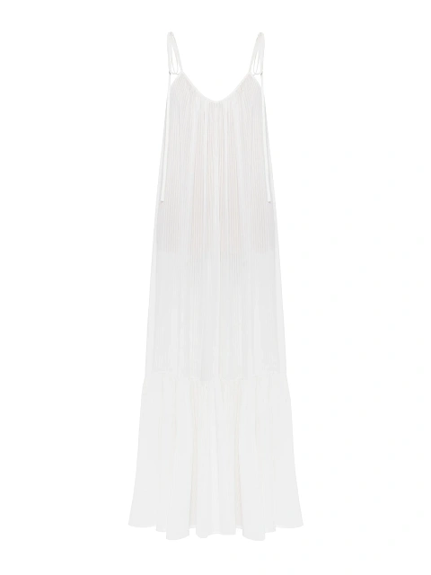 Белое платье-макси в полоску с открытой спиной, 1
