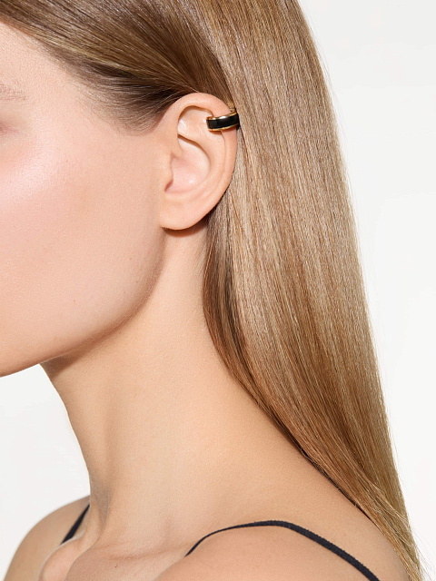 Широкий кафф из желтого золота с эмалью Black Color, 2