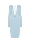 Вязанное платье голубое со шнуровкой на спинке, переду, бокам