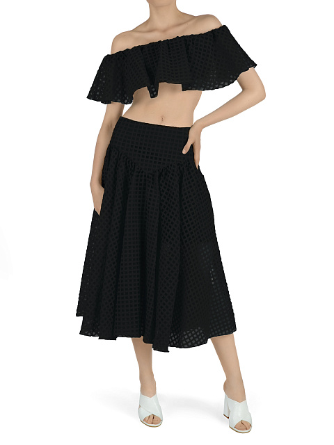 Черный шифоновый комплект из топа и юбки-миди, 5 Черный шифоновый комплект из топа и юбки-миди, 5