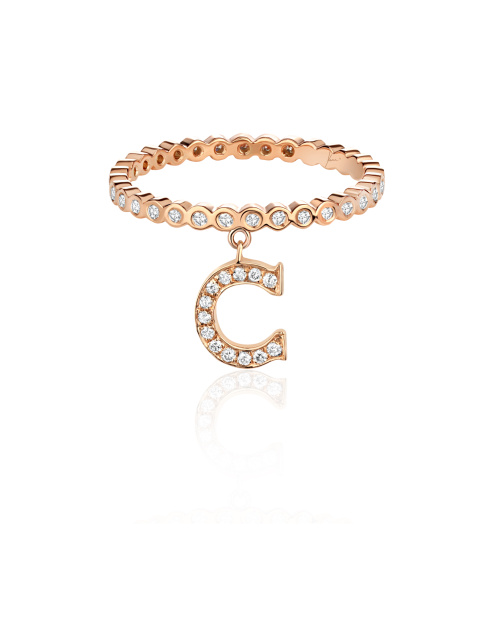 Кольцо из розового золота с подвеской в виде буквы C с бриллиантами, 1