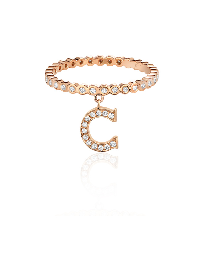 Кольцо из розового золота с подвеской в виде буквы C с бриллиантами, 1