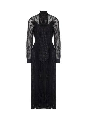 Черное платье-миди из шифона в горох, 1