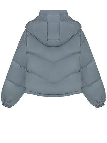 Серый укороченный пуховик с капюшоном, 2