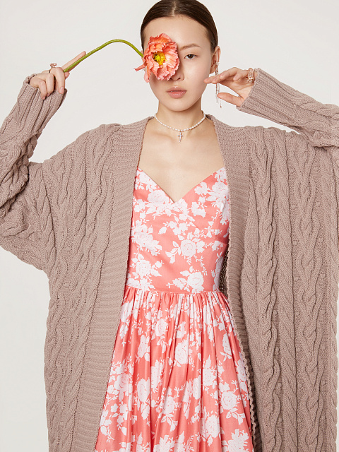 Коралловое хлопковое платье-миди с белым цветочным принтом, 5 Коралловое хлопковое платье-миди с белым цветочным принтом, 5