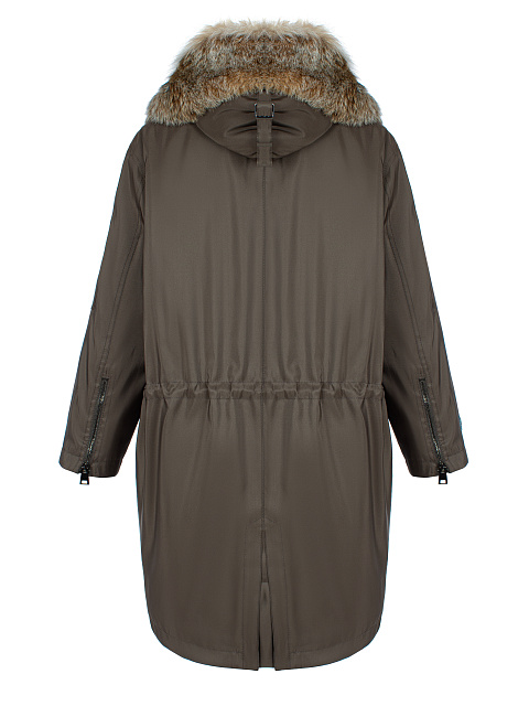 Коричневая парка из шелка на меху рыси, 2 Коричневая парка из шелка на меху рыси, 2