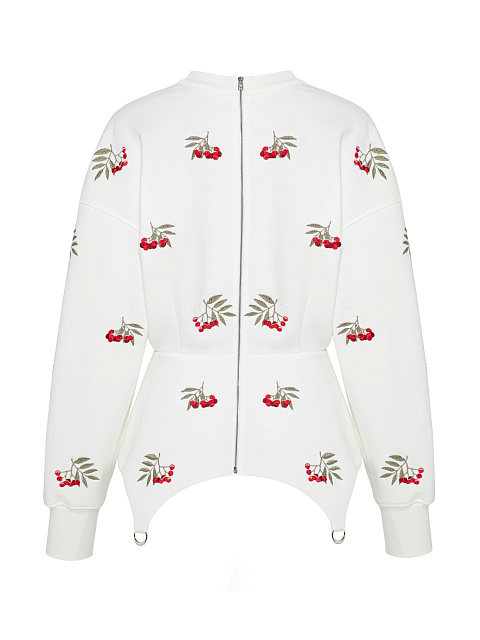 Белая толстовка с баской и вышивкой в виде рябины, 2