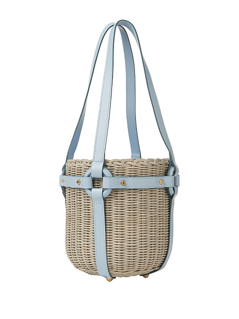 Плетеная сумка-ведро с голубой кожаной отделкой, 3