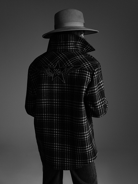 Черная шерстяная куртка в клетку с подкладом из овчины, 5