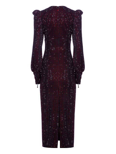 Черное платье-миди с красными стразами, 2