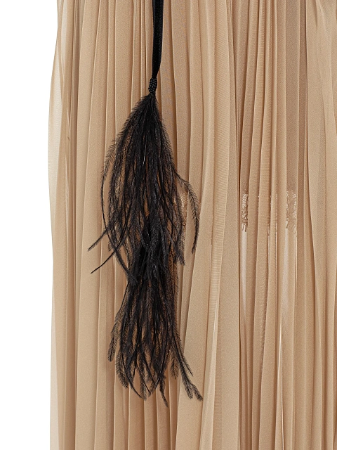 Бежевое платье-миди из плиссированного шифона и кружева, 4