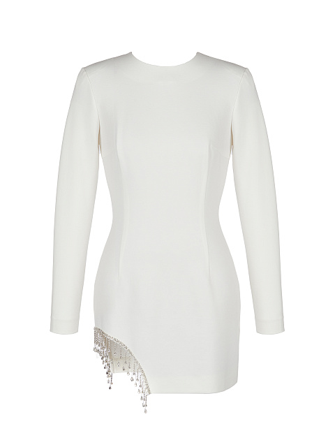 Белое платье-мини с вырезом и бахромой из страз, 1