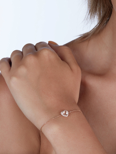 Браслет из розового золота с морганитом огранки «сердце» и бриллиантами круглой огранки, 2 Браслет из розового золота с морганитом огранки «сердце» и бриллиантами круглой огранки, 2