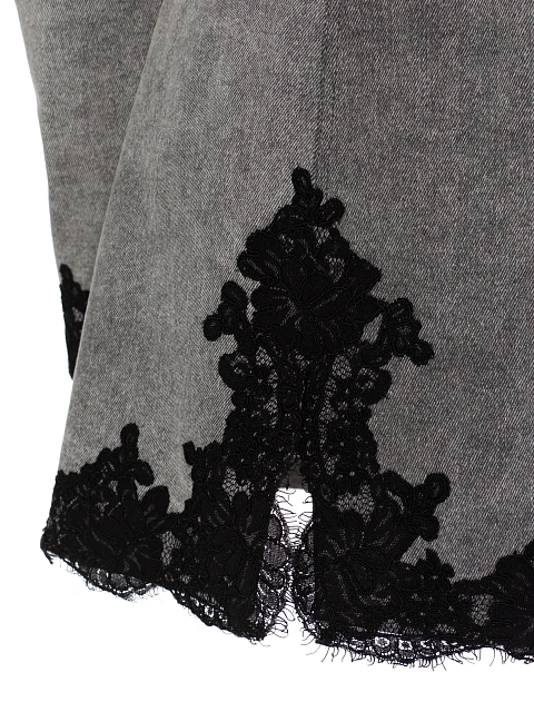 Серое платье-мини из денима с черным кружевом, 3