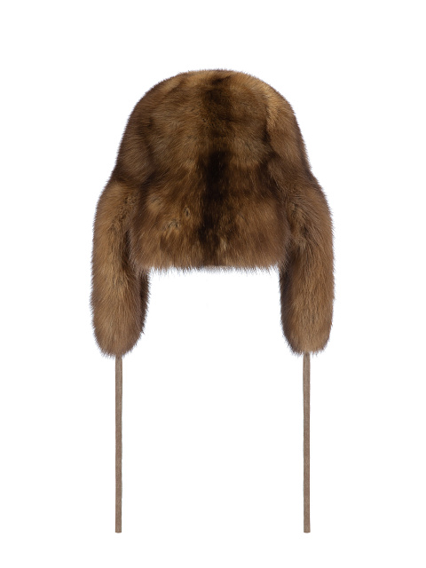 Коричневая шапка-ушанка из меха соболя, 2