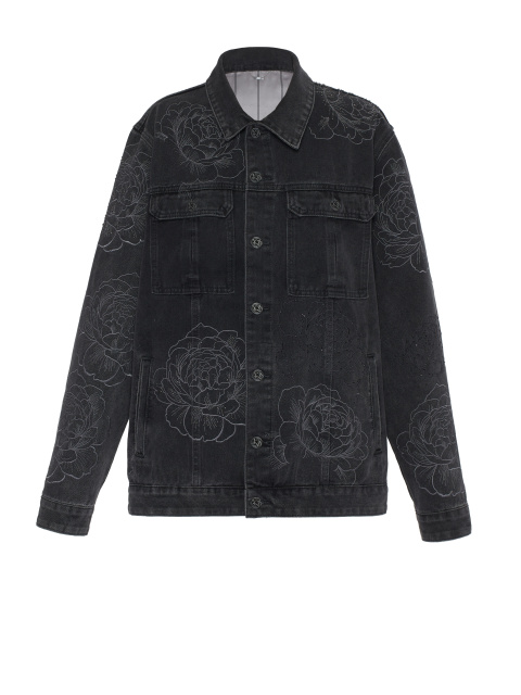 Черная джинсовая куртка с вышивкой и бисером, 1