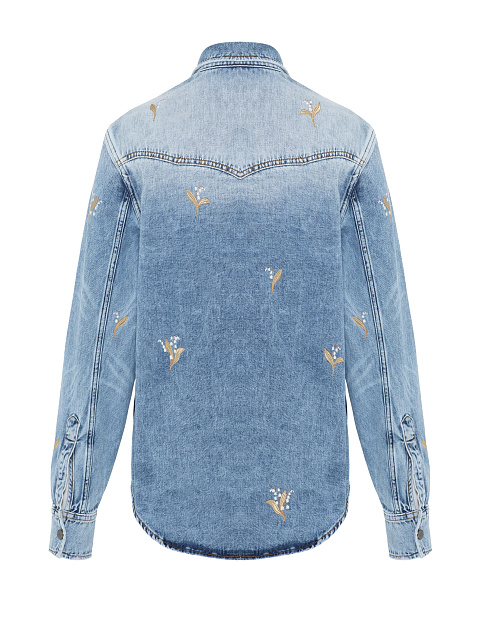 Голубая рубашка из денима с вышивкой в виде ландышей, 2